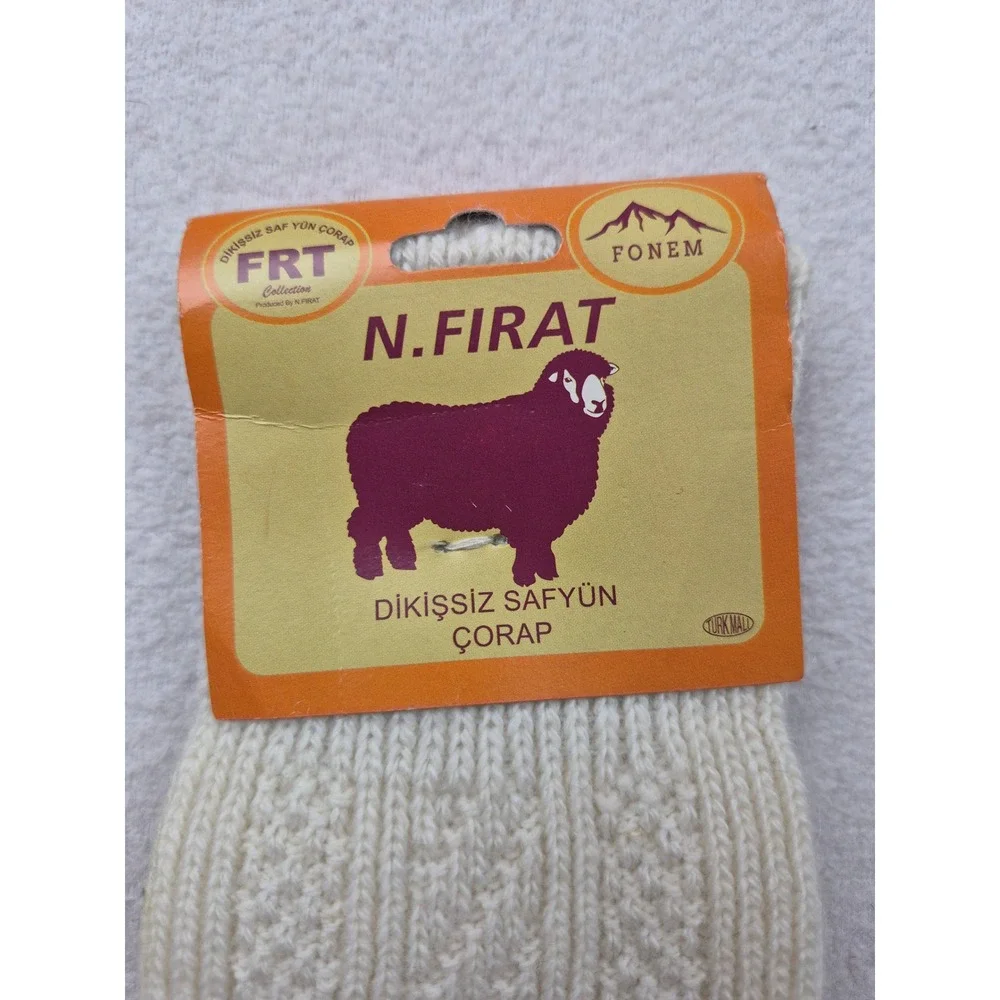 N.Firat FRT Collection Cream Wool Cable Knit Crew Socks Ivory Textured Warm